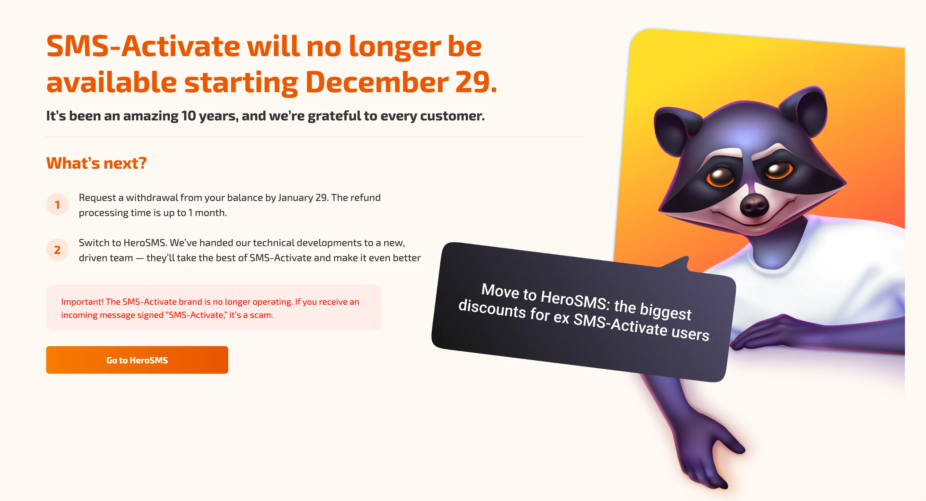 SMS-Activate Shutdown Announcement